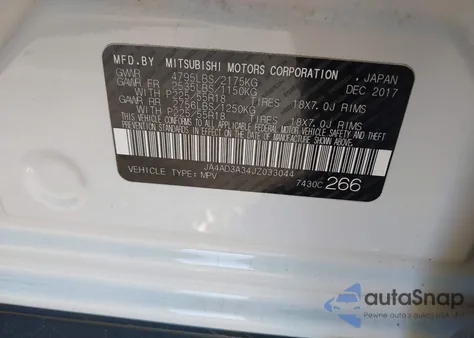 2018 Mitsubishi Outlander Se from USA, damaged, VIN JA4AD3A34JZ033044